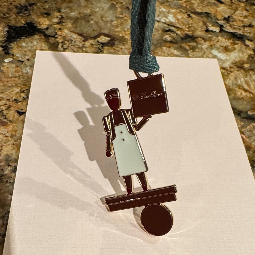 Loro Piana holiday charm Brown and White Pendant with Blue Cord